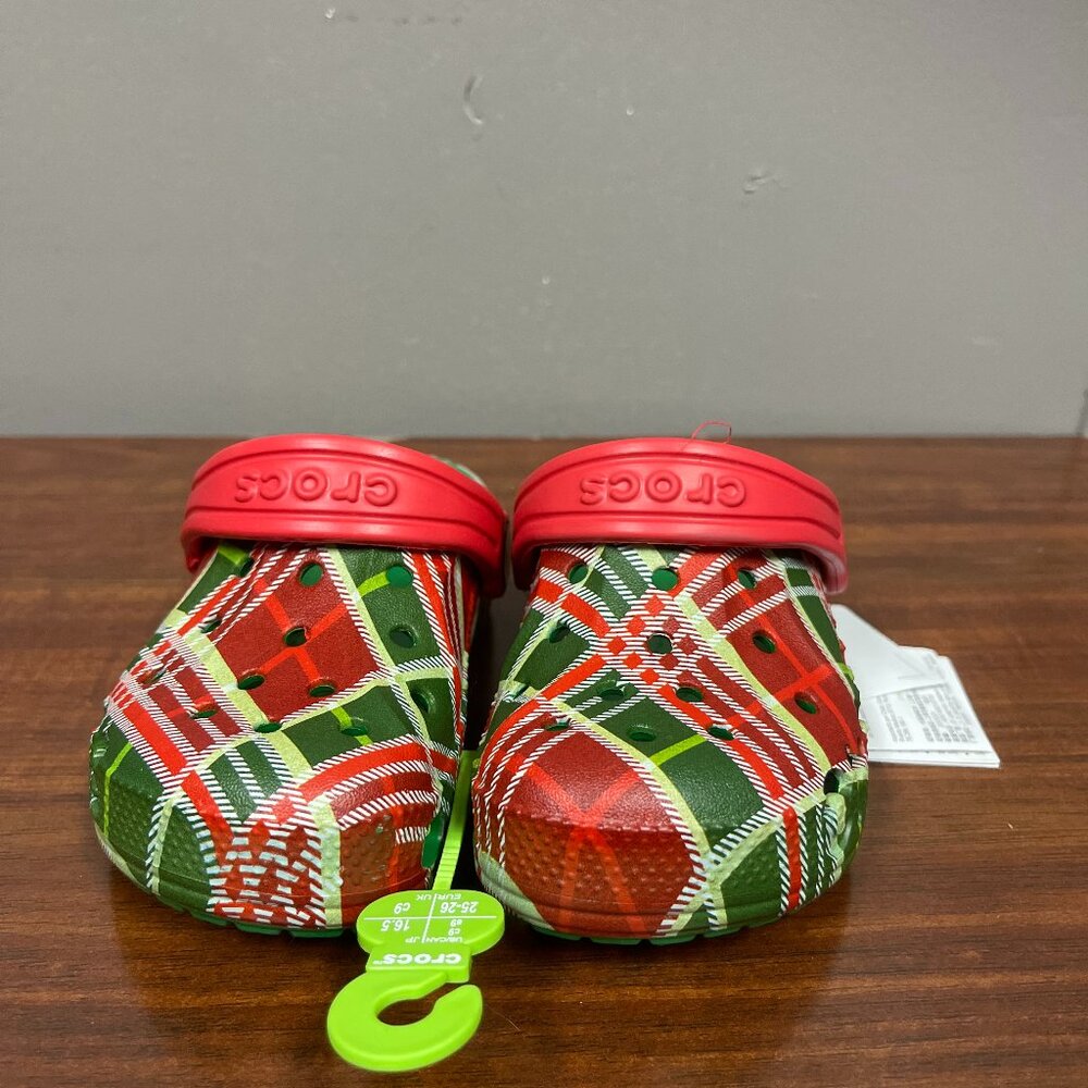 Crocs Toddler Baya Holiday Christmas Plaid Clogs Kelly Green - SIZE C9